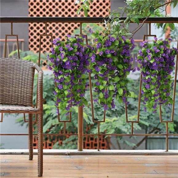 2PCS Artificial Hanging Flowers, Fake Hanging Plants Violet Vines UV Resistant - Picture 4 of 7